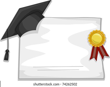 Illustration of a Graduation Cap and Diploma for Background