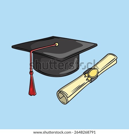 Illustration of Graduation Cap and Diploma Scroll