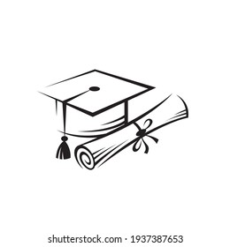 illustration of graduation cap and rolled diploma isolated on white background