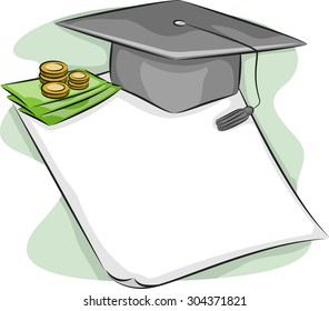 Illustration of a Graduation Cap Sitting on Top of a Loan Contract