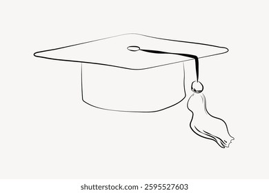 Illustration of a graduation cap with a tassel. Simple line art of a mortarboard. Academic symbol for graduation and education. Minimalist graduation cap design. Doodle illustration vector.