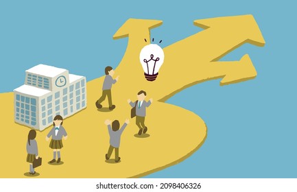 Illustration of Graduation Concept. student choosing future path.