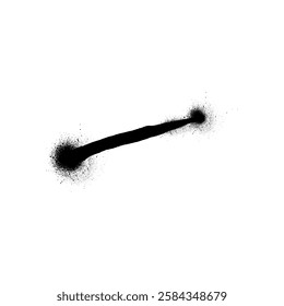 Illustration of graffiti element, black line with airbrush paint splatters and splashes. Ink abstract urban drawing. Creative art strokes. Isolated background. Vector.