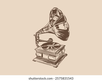 Illustration of an Gramophone Antique Handdrawn