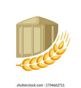 Illustration of granary with ripe wheat ear. Agricultural emblem.