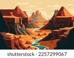 illustration of grand canyon. Desert landscape with mountains and river. in flat style Vector 