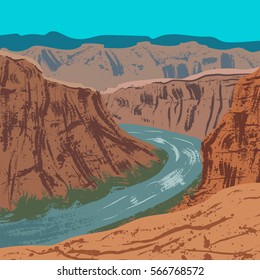 Illustration of Grand Canyon National Park in USA