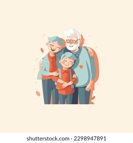 illustration of grand grandson hugging his grandparents. Grandparents' Day . modern flat color 