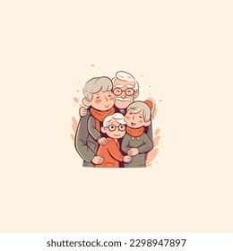 illustration of grand grandson hugging his grandparents. Grandparents' Day . modern flat color 