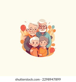 illustration of grand grandson hugging his grandparents. Grandparents' Day . modern flat color 