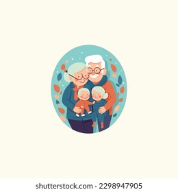 illustration of grand grandson hugging his grandparents. Grandparents' Day . modern flat color 