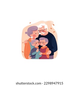 illustration of grand grandson hugging his grandparents. Grandparents' Day . modern flat color 