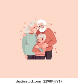 illustration of grand grandson hugging his grandparents. Grandparents' Day . modern flat color 