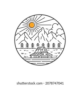 Illustration of Grand Teton in mono line style art for badges, emblems, patches, t-shirts, etc.