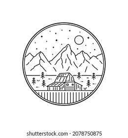 Illustration of Grand Teton in mono line style art for badges, emblems, patches, t-shirts, etc.