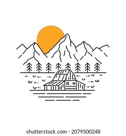 Illustration of Grand Teton in mono line style art for badges, emblems, patches, t-shirts, etc.