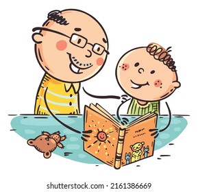 Illustration grandfather and grandson reading a book