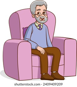 Illustration of a Grandfather Sitting in an Armchair  Vector