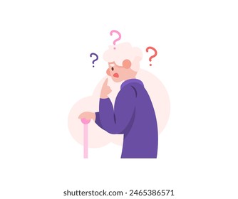 Illustration of a grandfather who looks confused. Having memory problems. memory impairment. senile or forgetful. suffering from Dementia, Alzheimer's, or Amnesia. parents. Character Illustration