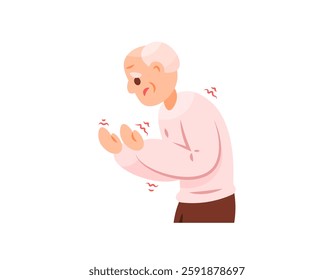 illustration of a grandfather whose body is shaking or trembling. symptoms of parkinson's disease, tremor, dystonia, essential. nervous disorders. health problems. flat style character design. element