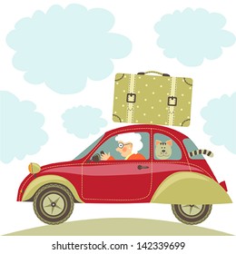 Illustration "Grandma drives the car"