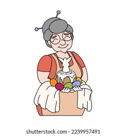 Ilustración de una abuela con pastel de Pascua