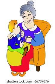 illustration grandmother gives medicine a mixture child sitting on easy chair