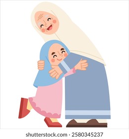 Illustration of grandmother and granddaughter embracing