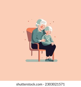 illustration of Grandmother holding grandson in her lap.