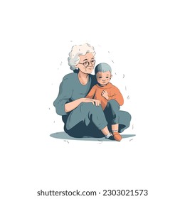 illustration of Grandmother holding grandson in her lap.