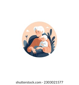 illustration of Grandmother holding grandson in her lap.