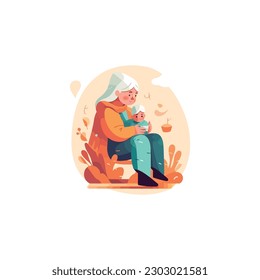 illustration of Grandmother holding grandson in her lap.