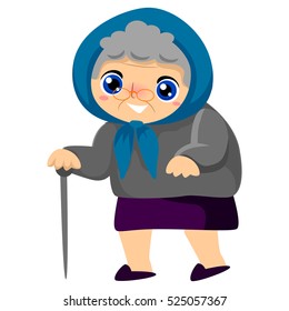 Illustration of a Grandmother holding Stick