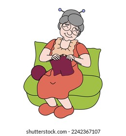 Illustration of a grandmother knits