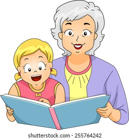 Illustration of a Grandmother Reading to Her Granddaughter