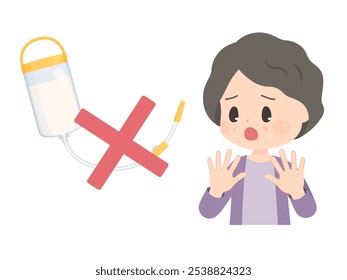 Ilustração de uma avó recusando um tubo de gastrostomia_×