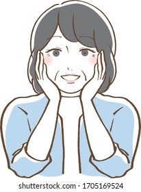 Illustration of a grandmother wearing a cheek stick