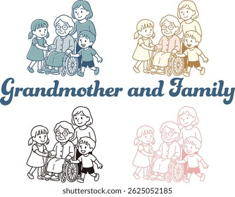 Illustration of a grandmother in a wheelchair and her family