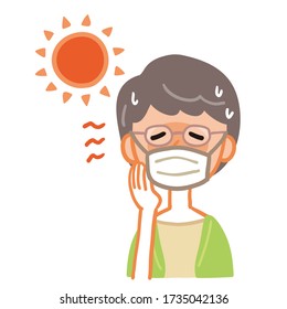 Illustration of a grandmother who wore a mask and got heat stroke