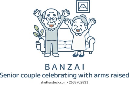 Illustration of grandpa and grandma raising their arms in celebration