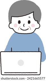 Illustration eines Großvaters, der einen Computer bedient.