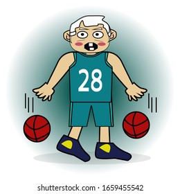 Illustration Grandpa vector playing basketball funny mascot character