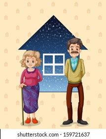 Illustration of the grandparents in front of the small house