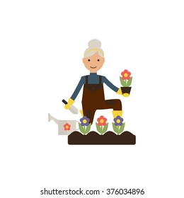 Illustration granny plant flowers in the garden