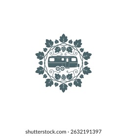 Ilustração de um logotipo de uva em torno de uma caravana