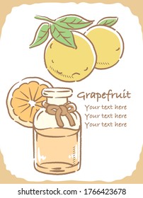 Illustration von Grapefruit und Aromatherapie Flasche. Vektorgrafik.