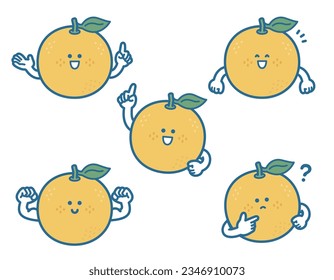 Illustration of grapefruit character pose set