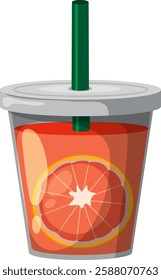 Illustration of grapefruit juice with a green straw