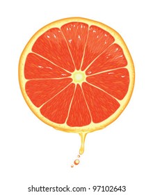Illustration of a grapefruit slice with juice dripping