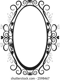 Illustration of grapes and ivy in a frame design element.  File contains no gradients.